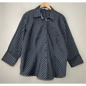 DCC Woman Button Up Shirt Size 1 4 16 Blue Black Striped Y2K Preppy Dark Career